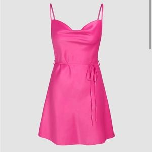 Solid satin cowl neck cami mini dress